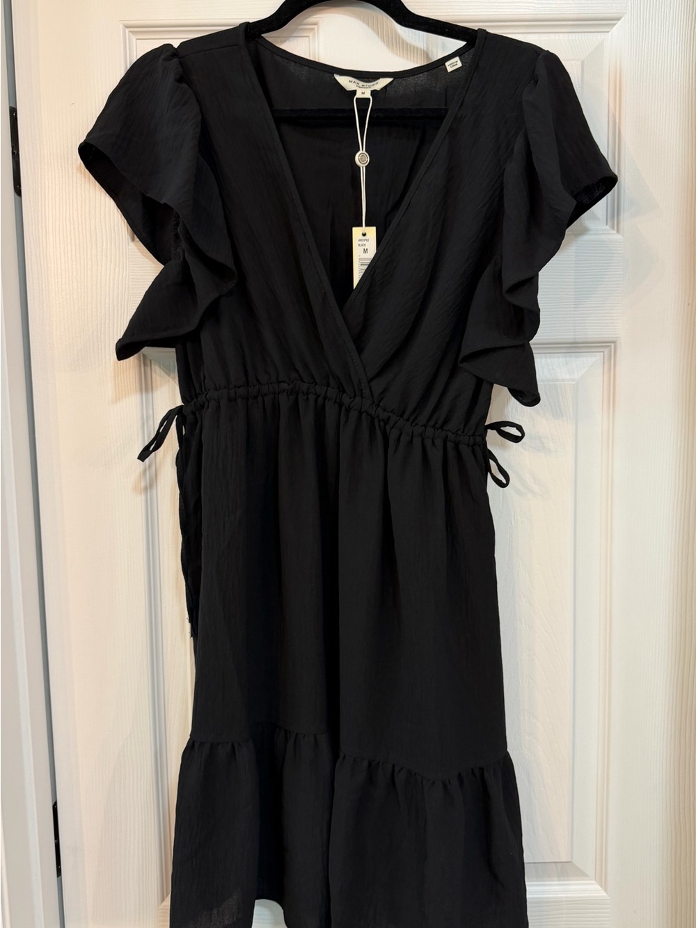 Max Studio Black Ruffle-Sleeve Wrap Dress
